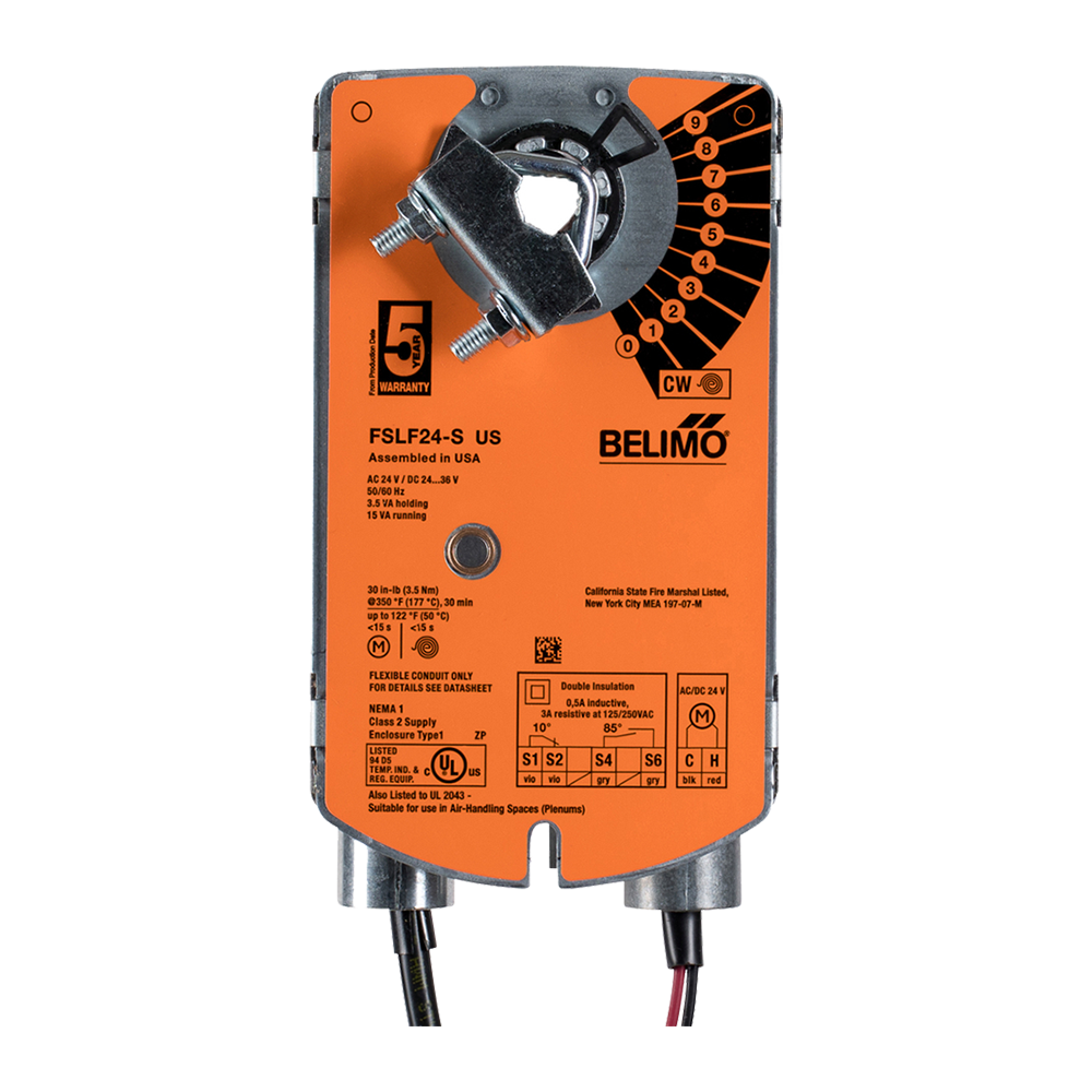 FSLF24-S US | BELIMO | Atuador de damper corta fogo ON/OFF de 3,5Nm com switch auxiliar - 24Vac