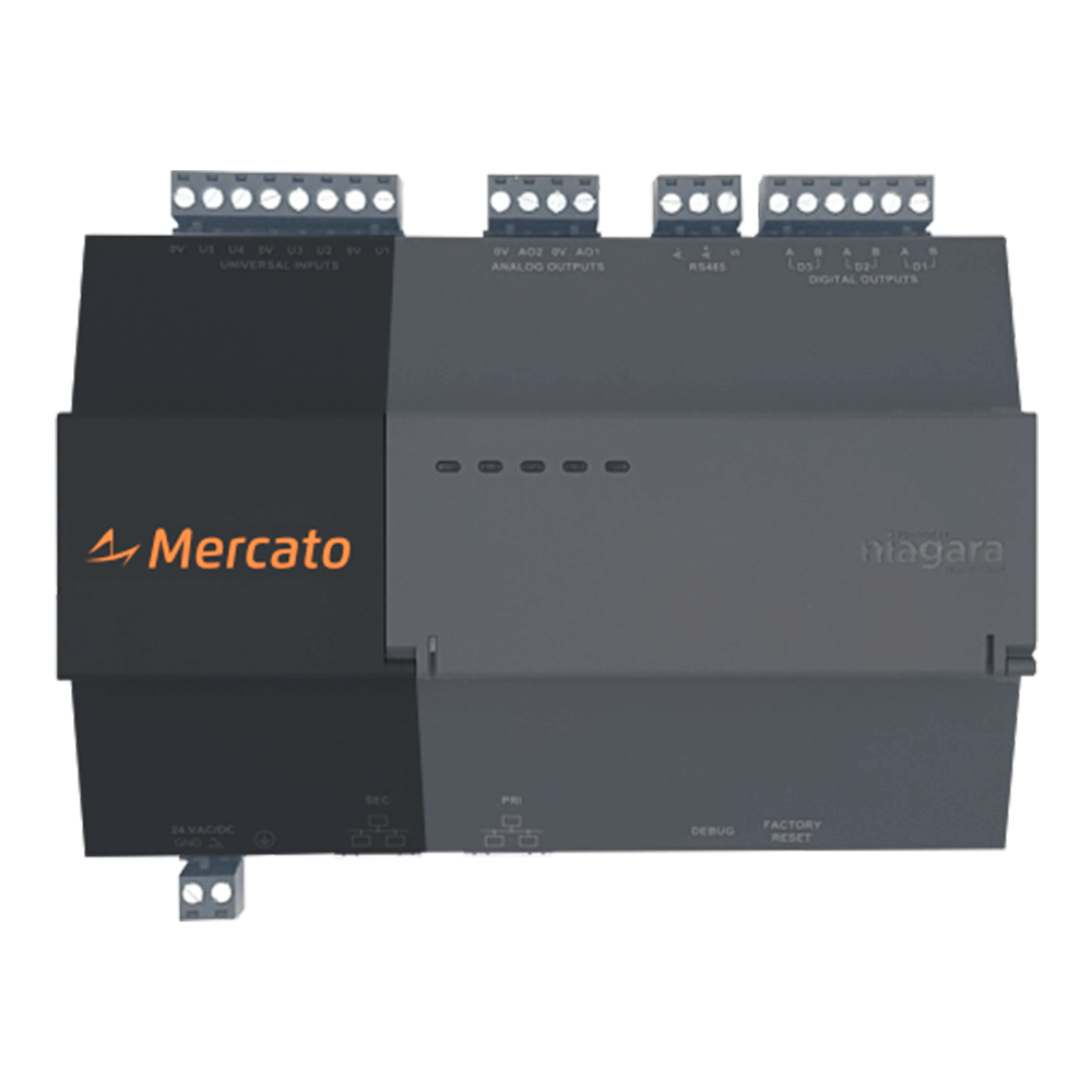 M-Edge-10 | MERCATO | Controlador Niagara Edge10 incorporaem seu hardware 10 pontos de controle (Incluí cartão microSD, 2 x portas Ethernet 10/100 Mb,  porta serial RS-485 e licença padrão para BACnet®, Modbus® and SNMP)