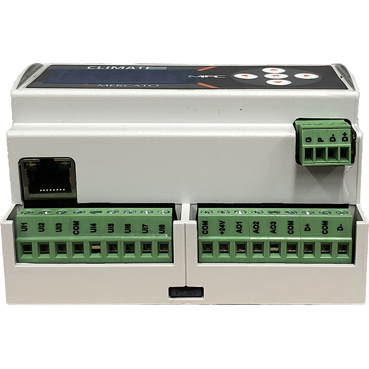 MFC-ETH | MERCATO | Controlador configurável para climatizadores tipo fancoil com porta ethernet Modbus e BACnet